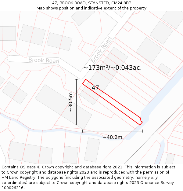 47, BROOK ROAD, STANSTED, CM24 8BB: Plot and title map