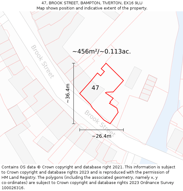 47, BROOK STREET, BAMPTON, TIVERTON, EX16 9LU: Plot and title map