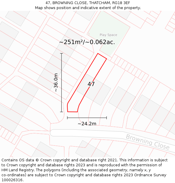 47, BROWNING CLOSE, THATCHAM, RG18 3EF: Plot and title map