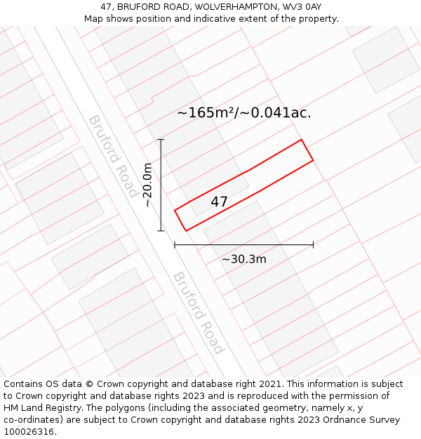 47, BRUFORD ROAD, WOLVERHAMPTON, WV3 0AY: Plot and title map