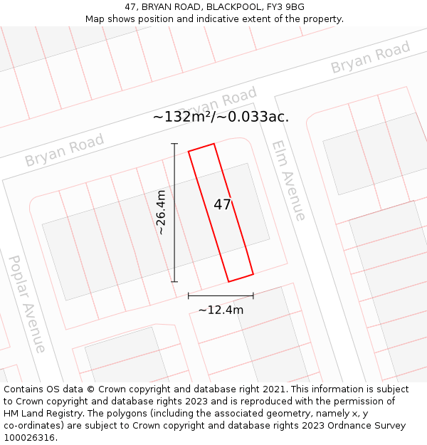 47, BRYAN ROAD, BLACKPOOL, FY3 9BG: Plot and title map