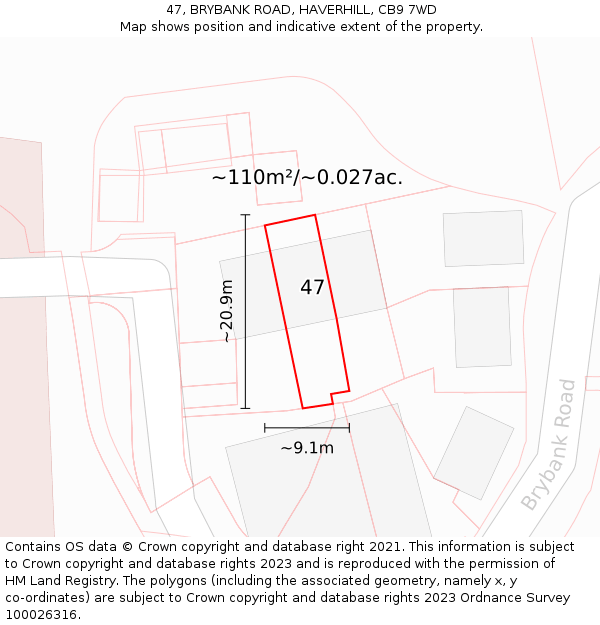 47, BRYBANK ROAD, HAVERHILL, CB9 7WD: Plot and title map