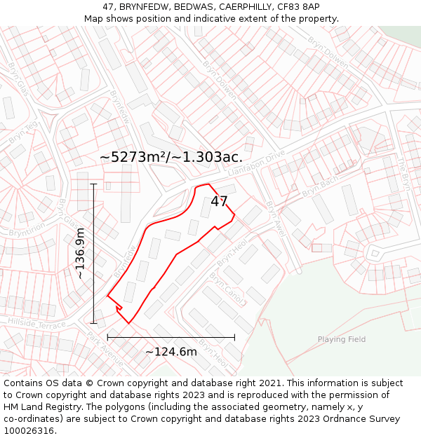 47, BRYNFEDW, BEDWAS, CAERPHILLY, CF83 8AP: Plot and title map