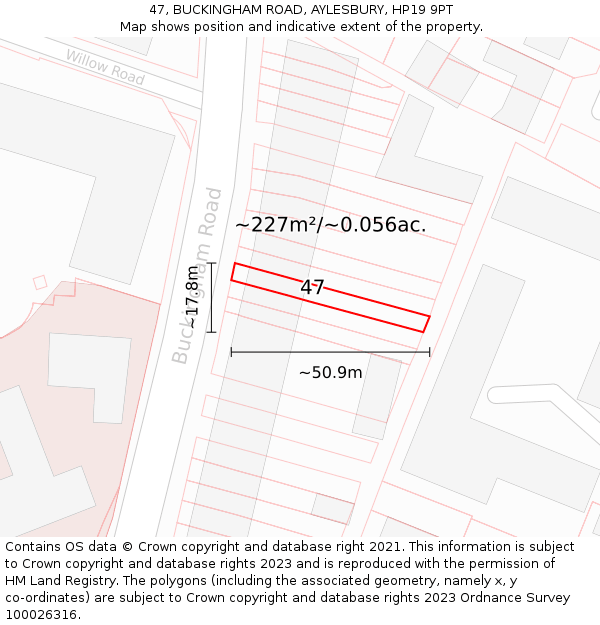 47, BUCKINGHAM ROAD, AYLESBURY, HP19 9PT: Plot and title map