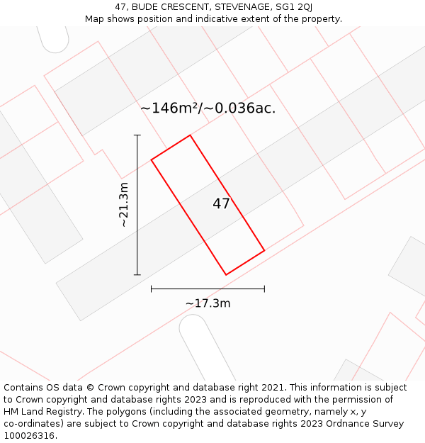47, BUDE CRESCENT, STEVENAGE, SG1 2QJ: Plot and title map
