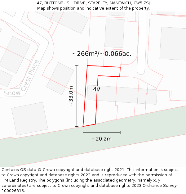 47, BUTTONBUSH DRIVE, STAPELEY, NANTWICH, CW5 7SJ: Plot and title map