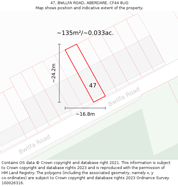 47, BWLLFA ROAD, ABERDARE, CF44 8UG: Plot and title map