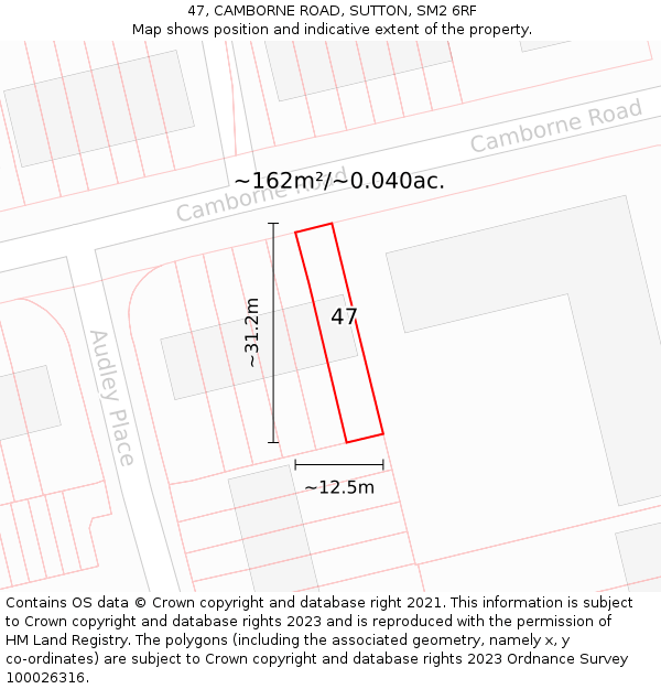 47, CAMBORNE ROAD, SUTTON, SM2 6RF: Plot and title map