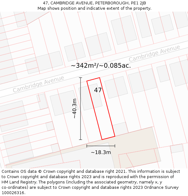 47, CAMBRIDGE AVENUE, PETERBOROUGH, PE1 2JB: Plot and title map