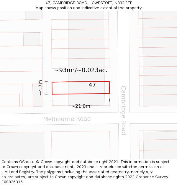 47, CAMBRIDGE ROAD, LOWESTOFT, NR32 1TF: Plot and title map