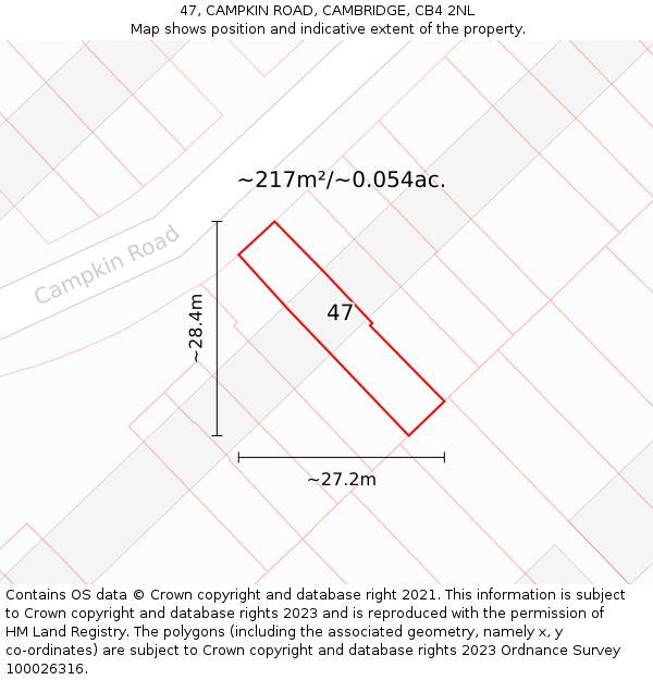 47, CAMPKIN ROAD, CAMBRIDGE, CB4 2NL: Plot and title map