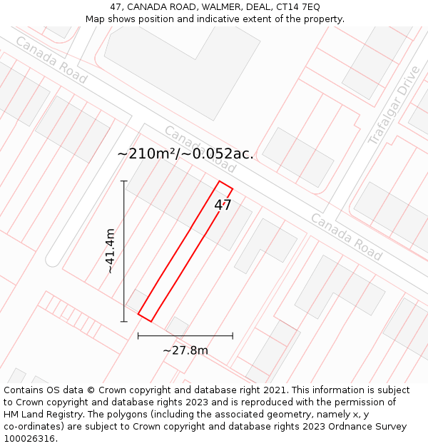 47, CANADA ROAD, WALMER, DEAL, CT14 7EQ: Plot and title map