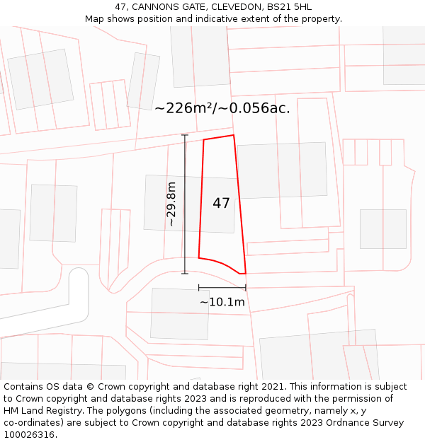 47, CANNONS GATE, CLEVEDON, BS21 5HL: Plot and title map