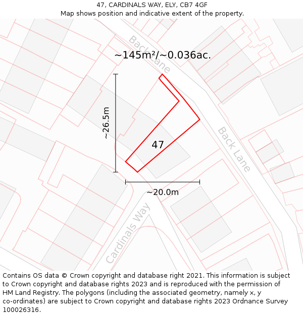 47, CARDINALS WAY, ELY, CB7 4GF: Plot and title map