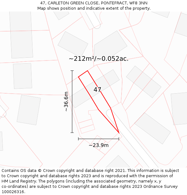 47, CARLETON GREEN CLOSE, PONTEFRACT, WF8 3NN: Plot and title map