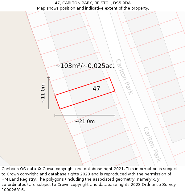 47, CARLTON PARK, BRISTOL, BS5 9DA: Plot and title map