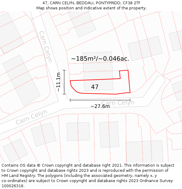 47, CARN CELYN, BEDDAU, PONTYPRIDD, CF38 2TF: Plot and title map