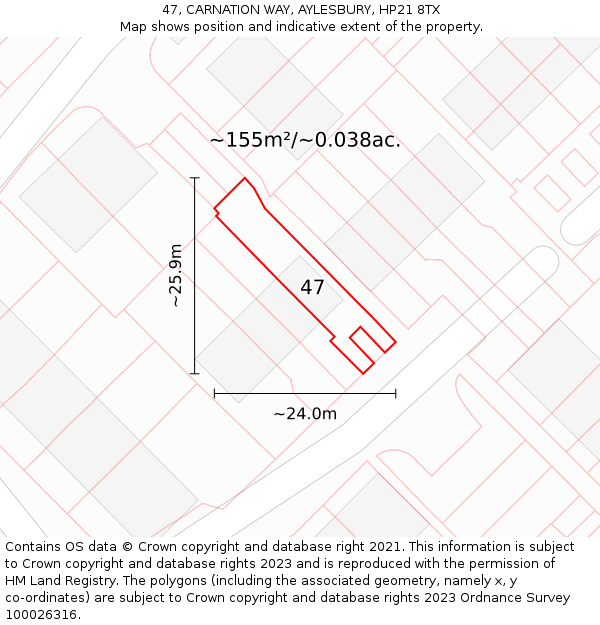 47, CARNATION WAY, AYLESBURY, HP21 8TX: Plot and title map