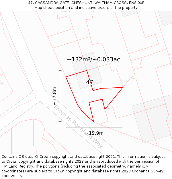 47, CASSANDRA GATE, CHESHUNT, WALTHAM CROSS, EN8 0XE: Plot and title map