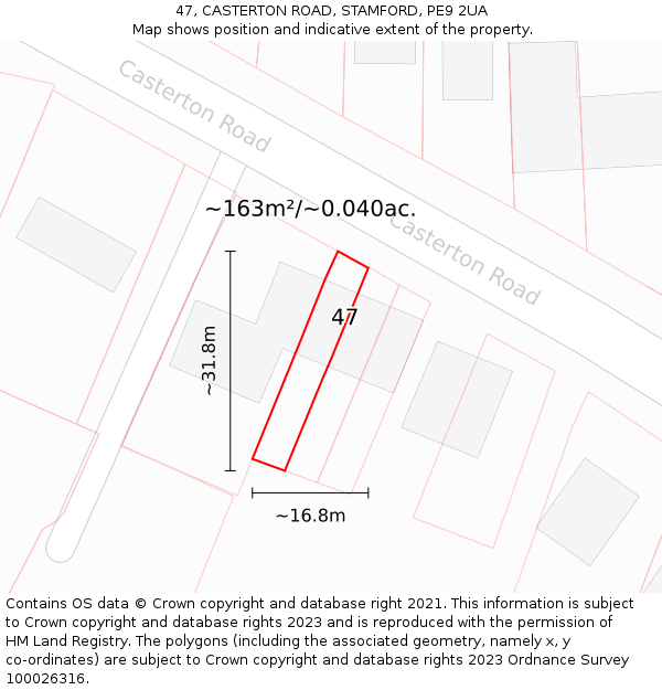 47, CASTERTON ROAD, STAMFORD, PE9 2UA: Plot and title map