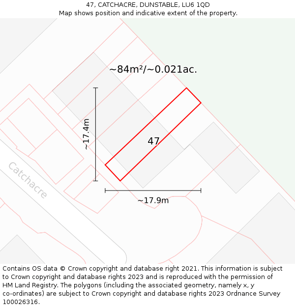 47, CATCHACRE, DUNSTABLE, LU6 1QD: Plot and title map