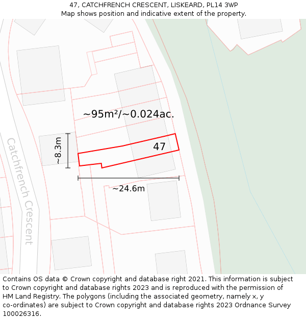 47, CATCHFRENCH CRESCENT, LISKEARD, PL14 3WP: Plot and title map