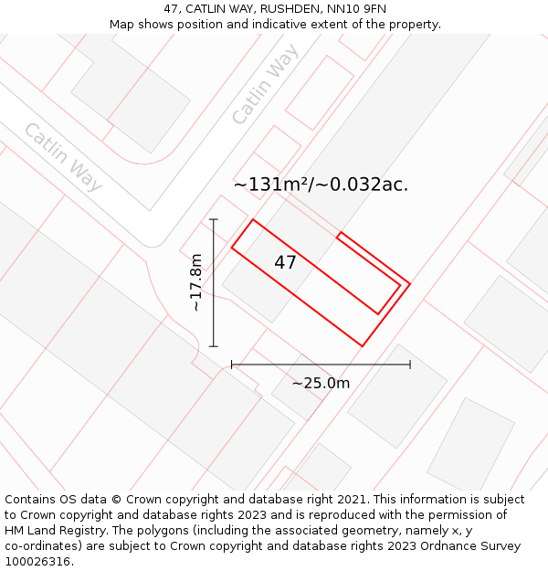 47, CATLIN WAY, RUSHDEN, NN10 9FN: Plot and title map