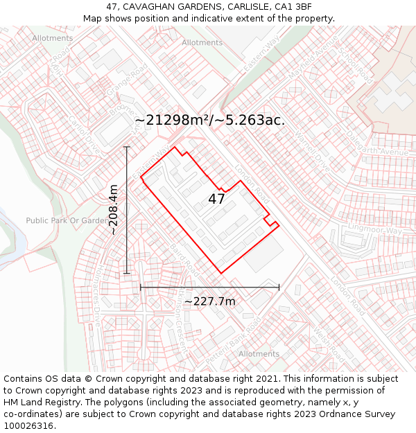 47, CAVAGHAN GARDENS, CARLISLE, CA1 3BF: Plot and title map
