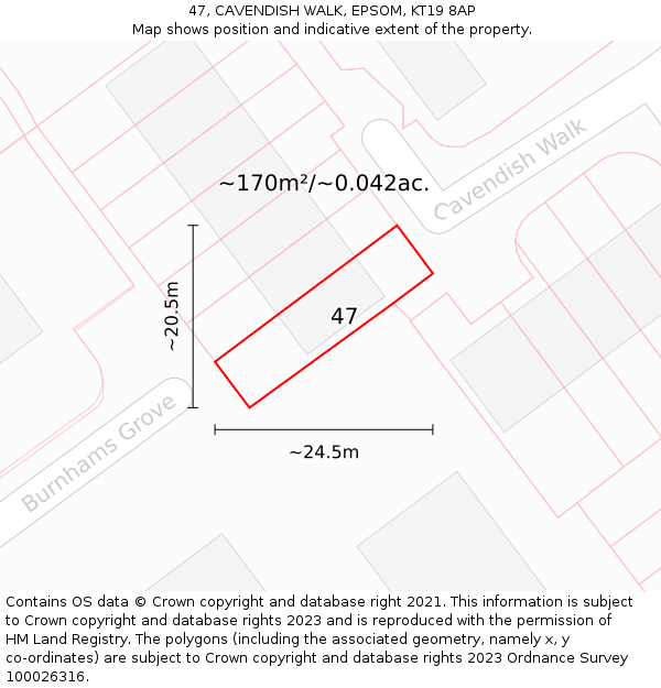 47, CAVENDISH WALK, EPSOM, KT19 8AP: Plot and title map