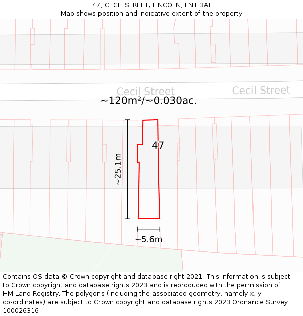 47, CECIL STREET, LINCOLN, LN1 3AT: Plot and title map