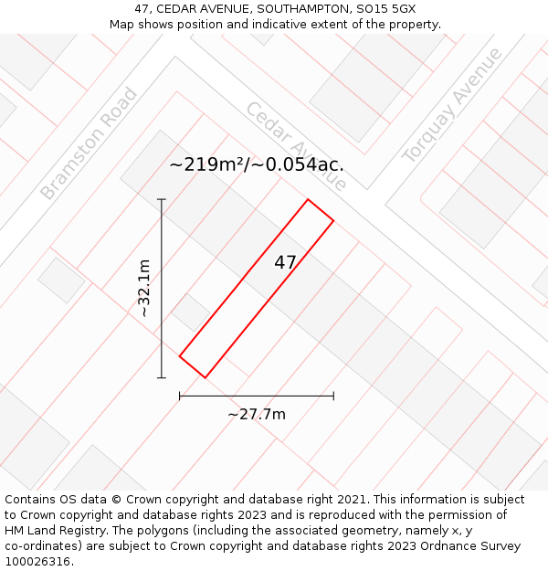 47, CEDAR AVENUE, SOUTHAMPTON, SO15 5GX: Plot and title map