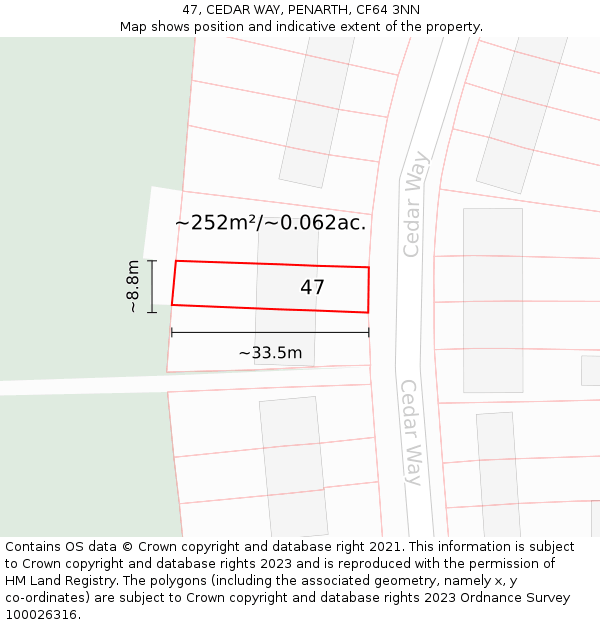 47, CEDAR WAY, PENARTH, CF64 3NN: Plot and title map