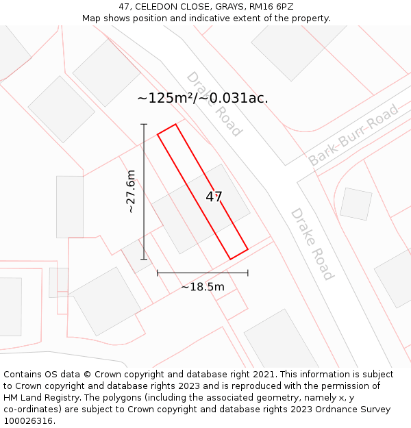 47, CELEDON CLOSE, GRAYS, RM16 6PZ: Plot and title map