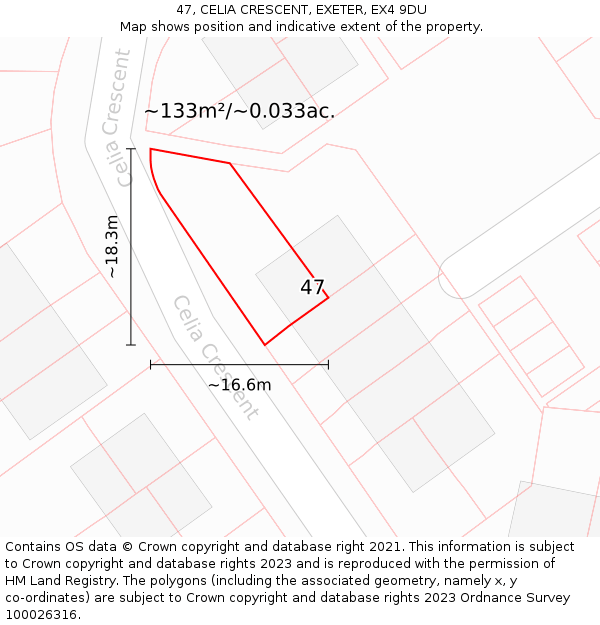 47, CELIA CRESCENT, EXETER, EX4 9DU: Plot and title map