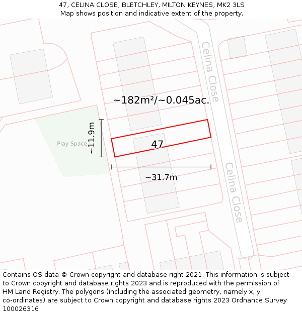 47, CELINA CLOSE, BLETCHLEY, MILTON KEYNES, MK2 3LS: Plot and title map