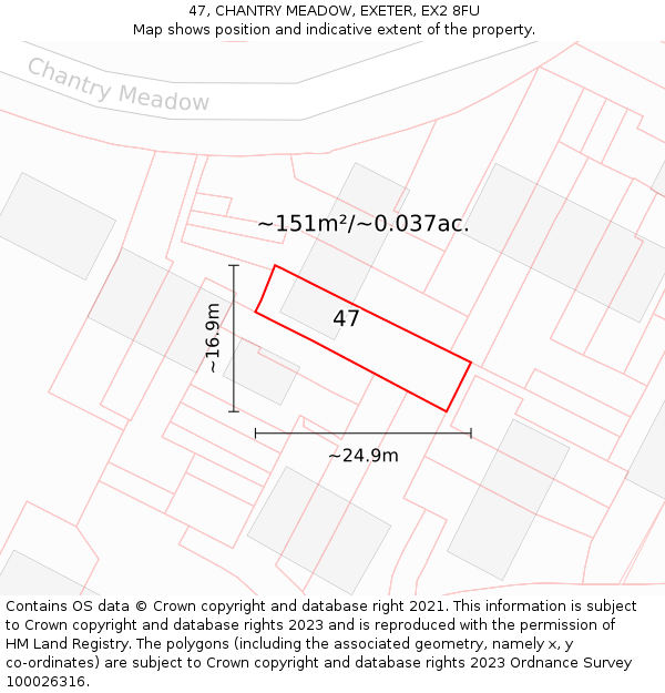 47, CHANTRY MEADOW, EXETER, EX2 8FU: Plot and title map