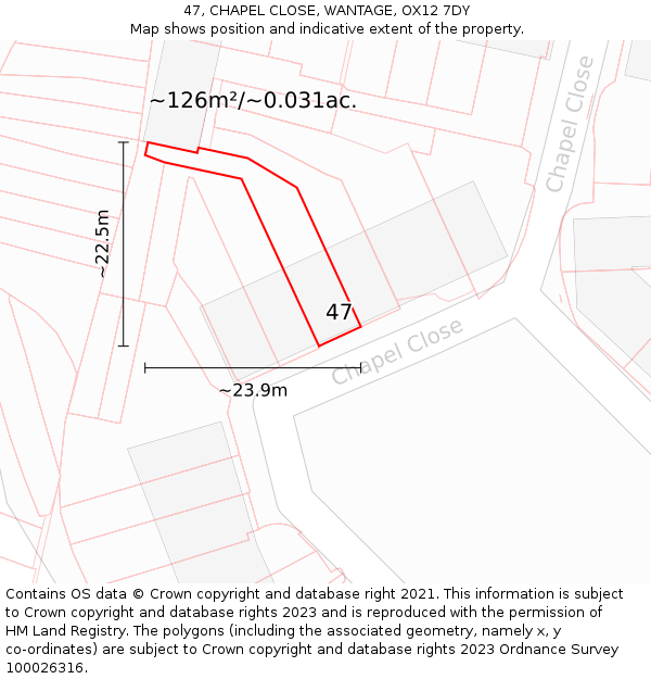 47, CHAPEL CLOSE, WANTAGE, OX12 7DY: Plot and title map