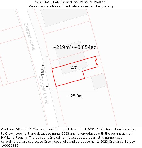 47, CHAPEL LANE, CRONTON, WIDNES, WA8 4NT: Plot and title map