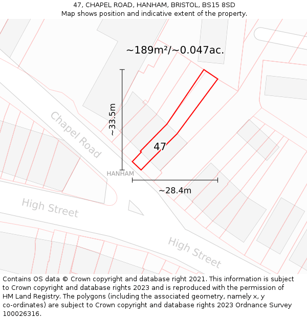 47, CHAPEL ROAD, HANHAM, BRISTOL, BS15 8SD: Plot and title map