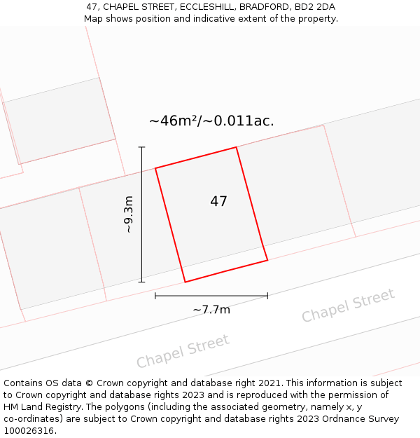 47, CHAPEL STREET, ECCLESHILL, BRADFORD, BD2 2DA: Plot and title map