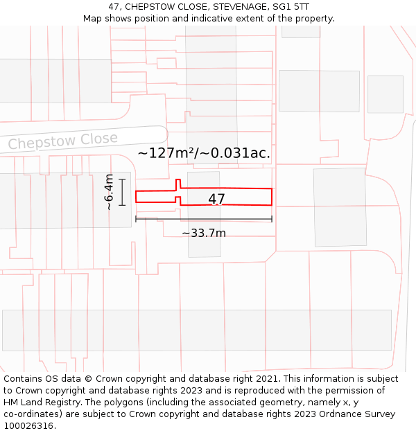 47, CHEPSTOW CLOSE, STEVENAGE, SG1 5TT: Plot and title map