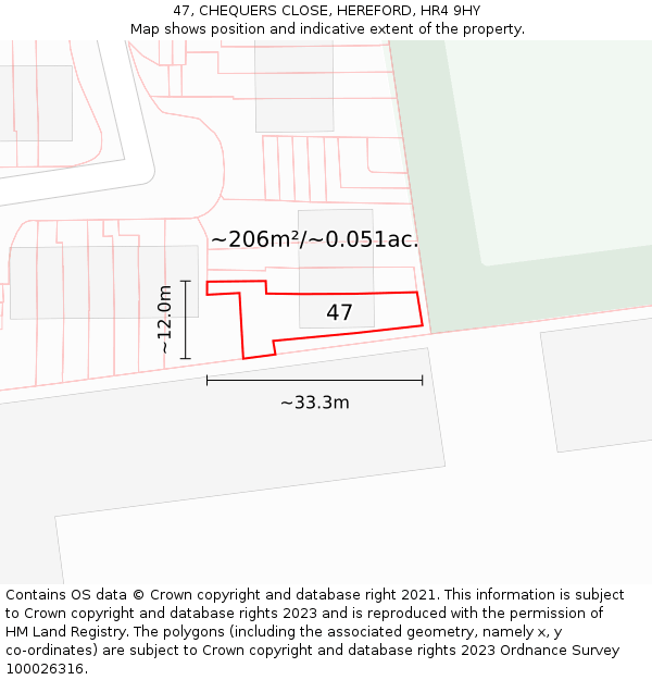 47, CHEQUERS CLOSE, HEREFORD, HR4 9HY: Plot and title map