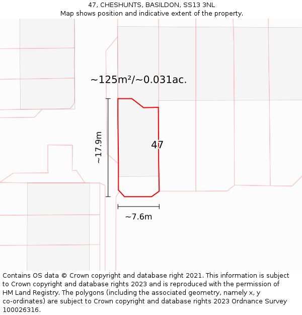 47, CHESHUNTS, BASILDON, SS13 3NL: Plot and title map
