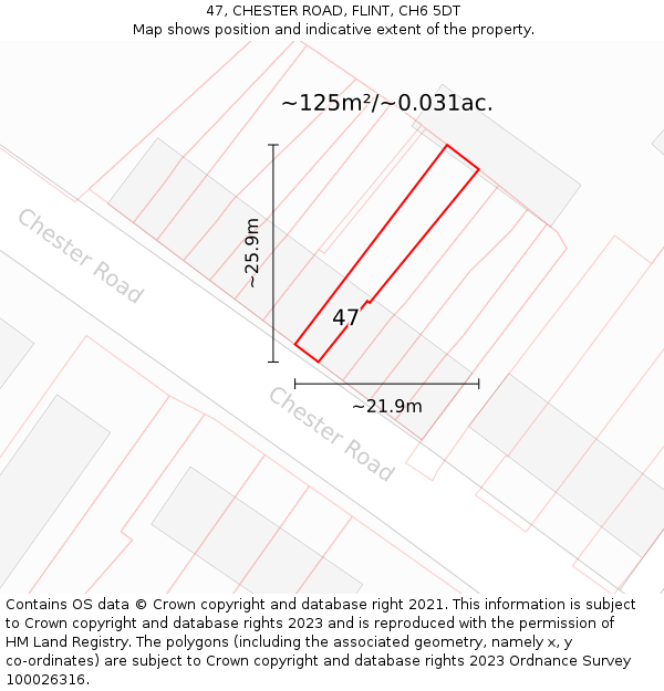 47, CHESTER ROAD, FLINT, CH6 5DT: Plot and title map