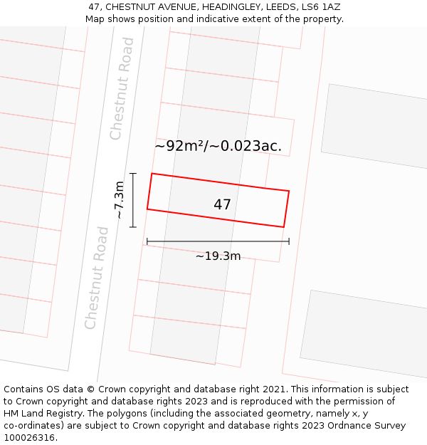 47, CHESTNUT AVENUE, HEADINGLEY, LEEDS, LS6 1AZ: Plot and title map
