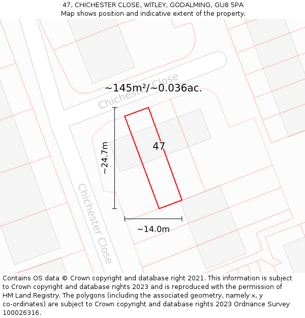 47, CHICHESTER CLOSE, WITLEY, GODALMING, GU8 5PA: Plot and title map