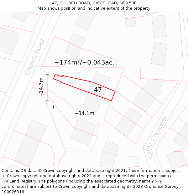 47, CHURCH ROAD, GATESHEAD, NE9 5RE: Plot and title map