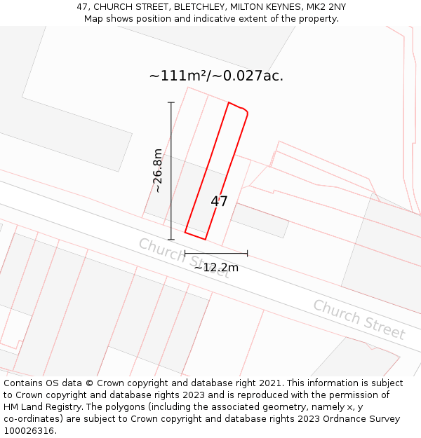 47, CHURCH STREET, BLETCHLEY, MILTON KEYNES, MK2 2NY: Plot and title map
