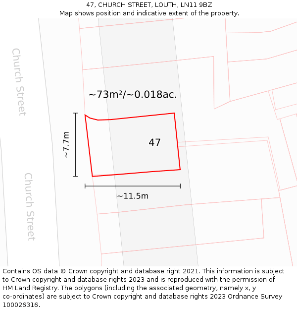 47, CHURCH STREET, LOUTH, LN11 9BZ: Plot and title map