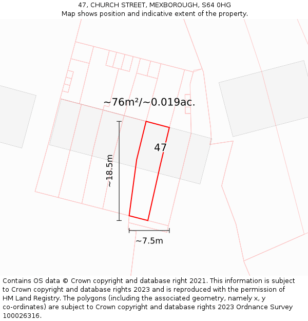 47, CHURCH STREET, MEXBOROUGH, S64 0HG: Plot and title map